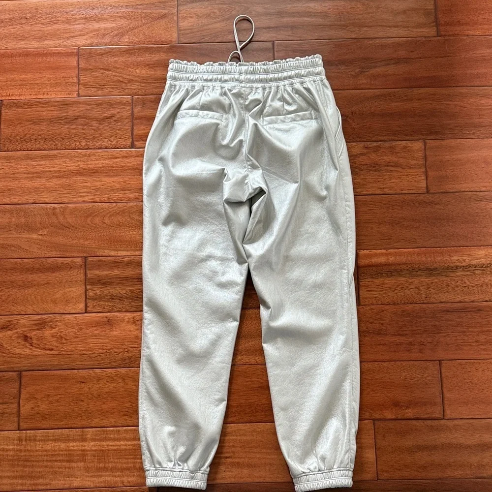 Melissa Nepton Metallic Faux Leather Silver Tristan Jogger pants SMALL